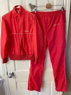 Adidas Vintage Nylon Track Jacket & Pants Set in red women’s size medium